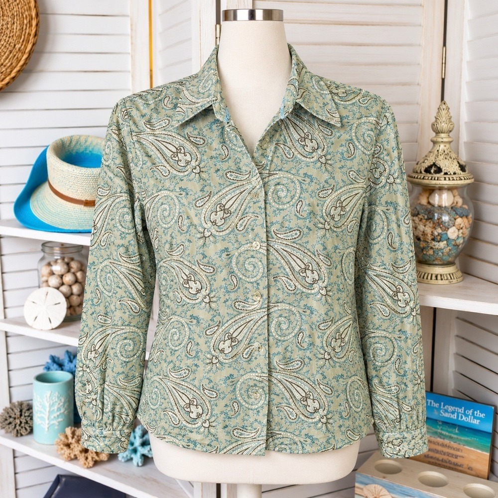 Dressbarn Mint Green Paisley Button-Front Lightweight Corduroy Jacket SZ Medium